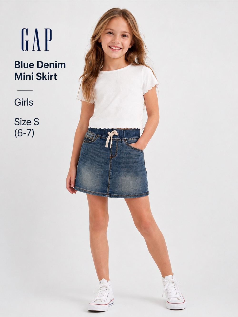 GAP Blue casual summer Denim Mini Skirt with Distressed Vintage Look/S (6-7)